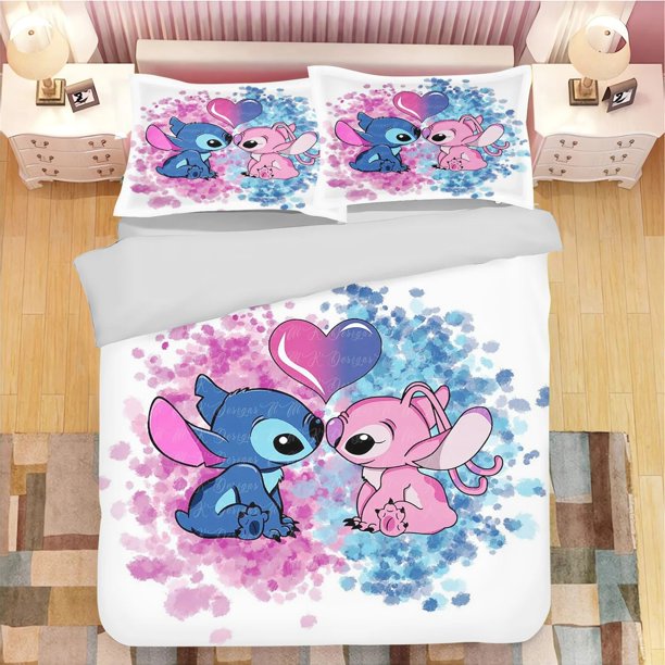x718 Bed SheetsStitch Cartoon Comforter Set, Polyester, Digital Printing Bedding, Size Printing, Children's Gifts 3-Piece Bedding Set (1 Duvet Cover + 2 Pillow Shams) nj718