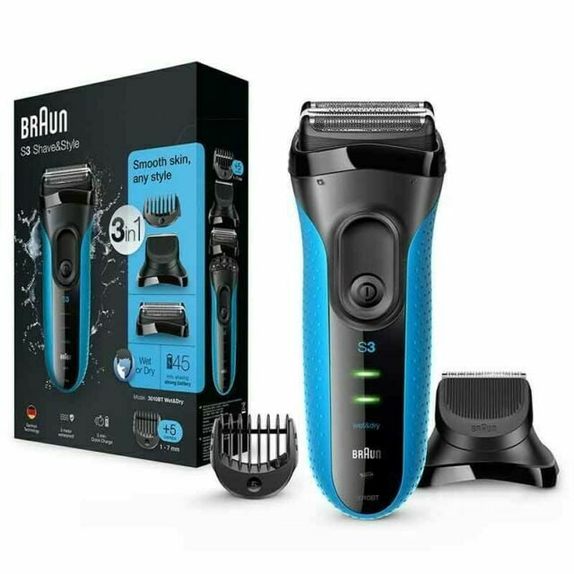 Afeitadora Recortadora Recargable Braun Serie3 Blue Wet&dry 3 En 1