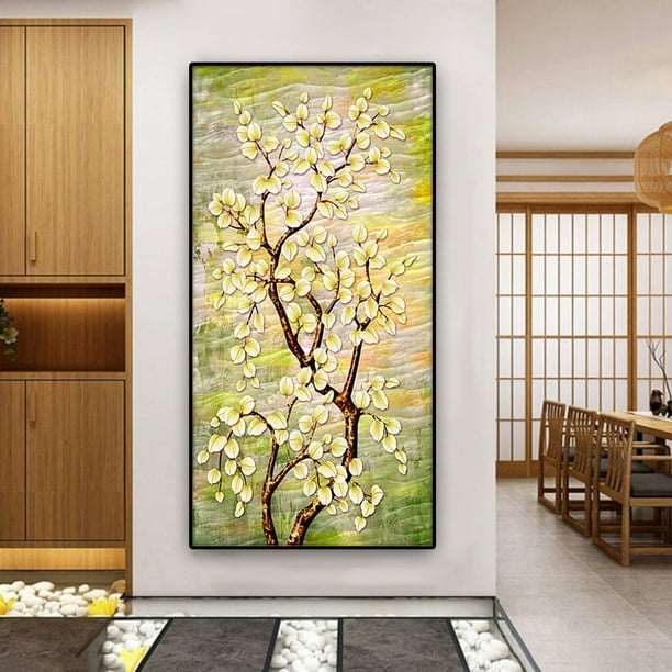 1pc Canvas Oil Painting, Beautiful Shape Of Tree Stem And Golden Yellow Leaves Pattern, Hanging Wall Art, For Vertical Panoramic Entrance Home Decoration Painting, No Frame