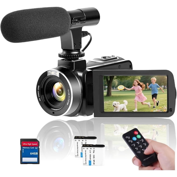 Cámara de video Yuejewlry 4K 75MP con tarjeta SD de 64 GB y micrófono