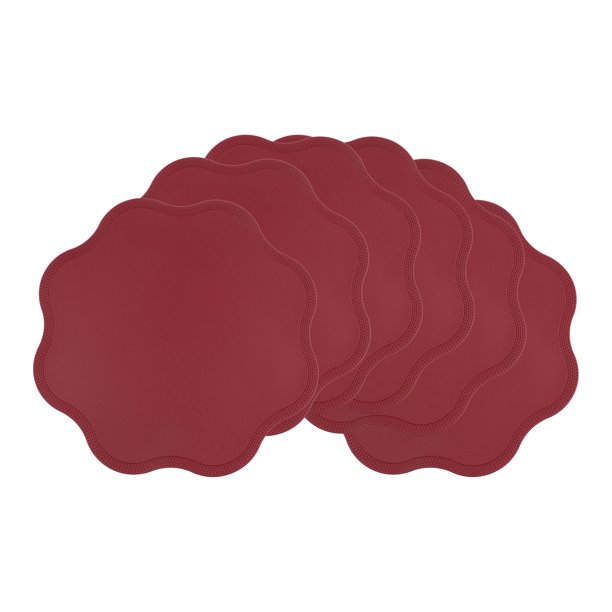 REGALWOVEN Juego de 6 Manteles Individuales de Cuero Sintético para Decoración de Mesa de Comedor de Cocina, Manteles Lavables y Limpiables Rojos 15*15in