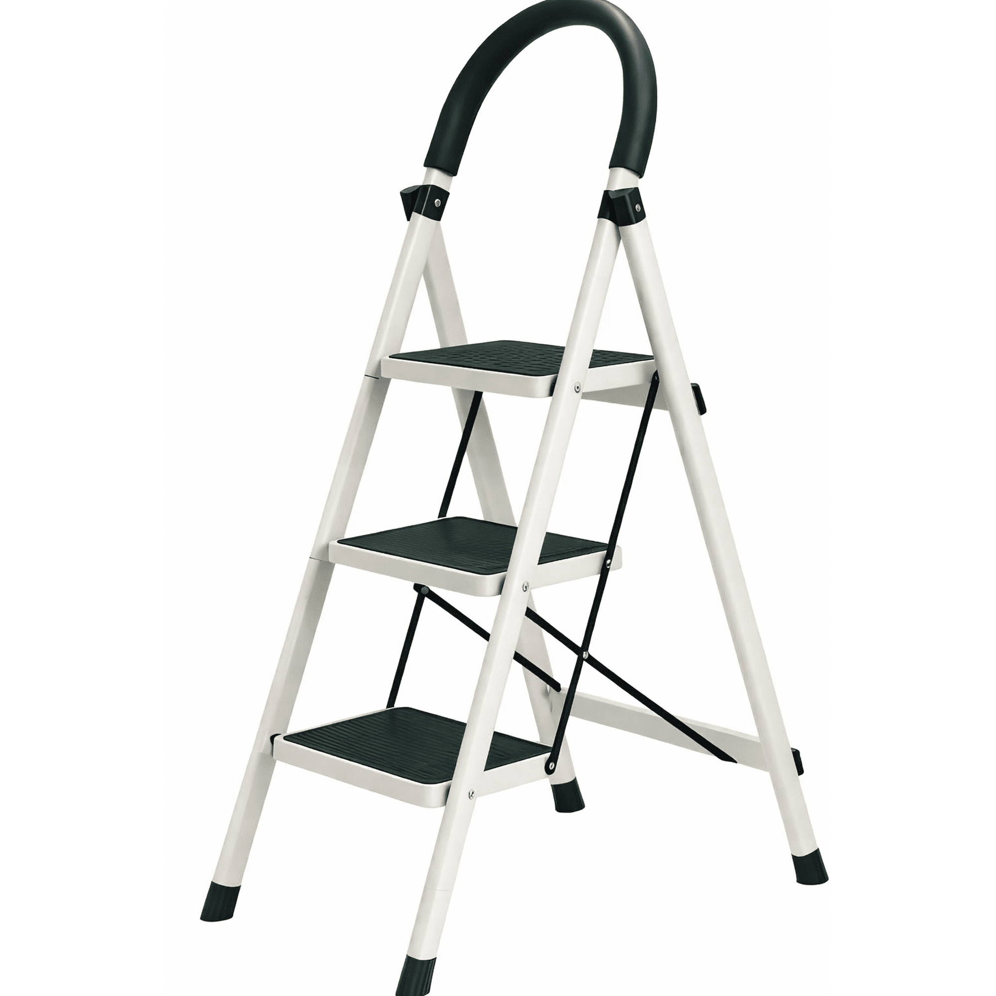 Eoland - Escalera De Tijera Plegable Escala 3 Peldaños Antideslizante Blanco