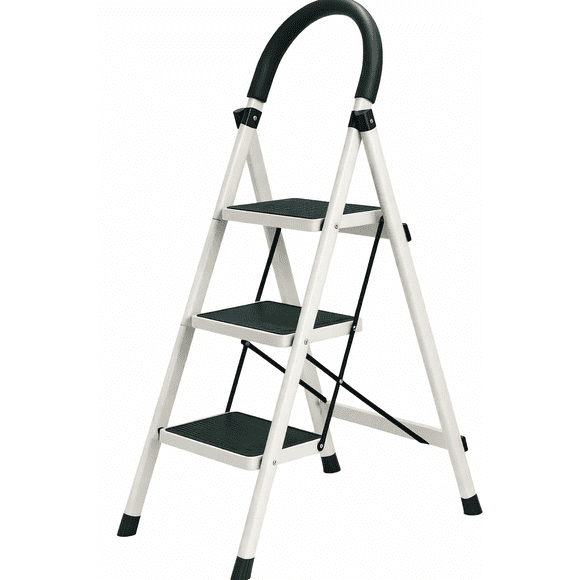 Escalera De Tijera Plegable Escala 3 Peldaños Antideslizante Blanco