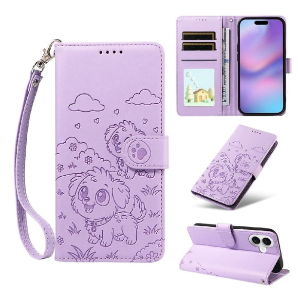 Funda Billetera FOXDOCK Compatible con iPhone 17 , Diseño Perrito Tierno, Ranuras para Tarjetas y Soporte Plegable