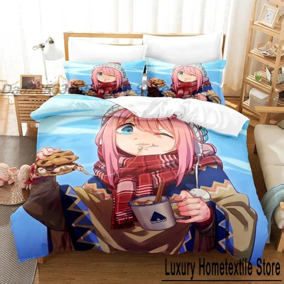 Yuru Camp Bedding Set Bed Set Aldult Kid Bedroom Duvetcover Sets bed sheet set Bed Sheets