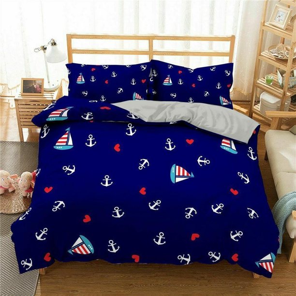 Ocean Nautical The Anchor Quilt Duvet Cover Set Bedroom Decor Home Textiles3-Piece Bedding Set