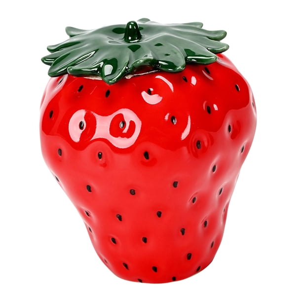 Pequeño tarro de cerámica, latas de té, contenedores con forma de fresa, lata portátil de almacenamiento de hojas de té, carrito de té para el hogar, rojo