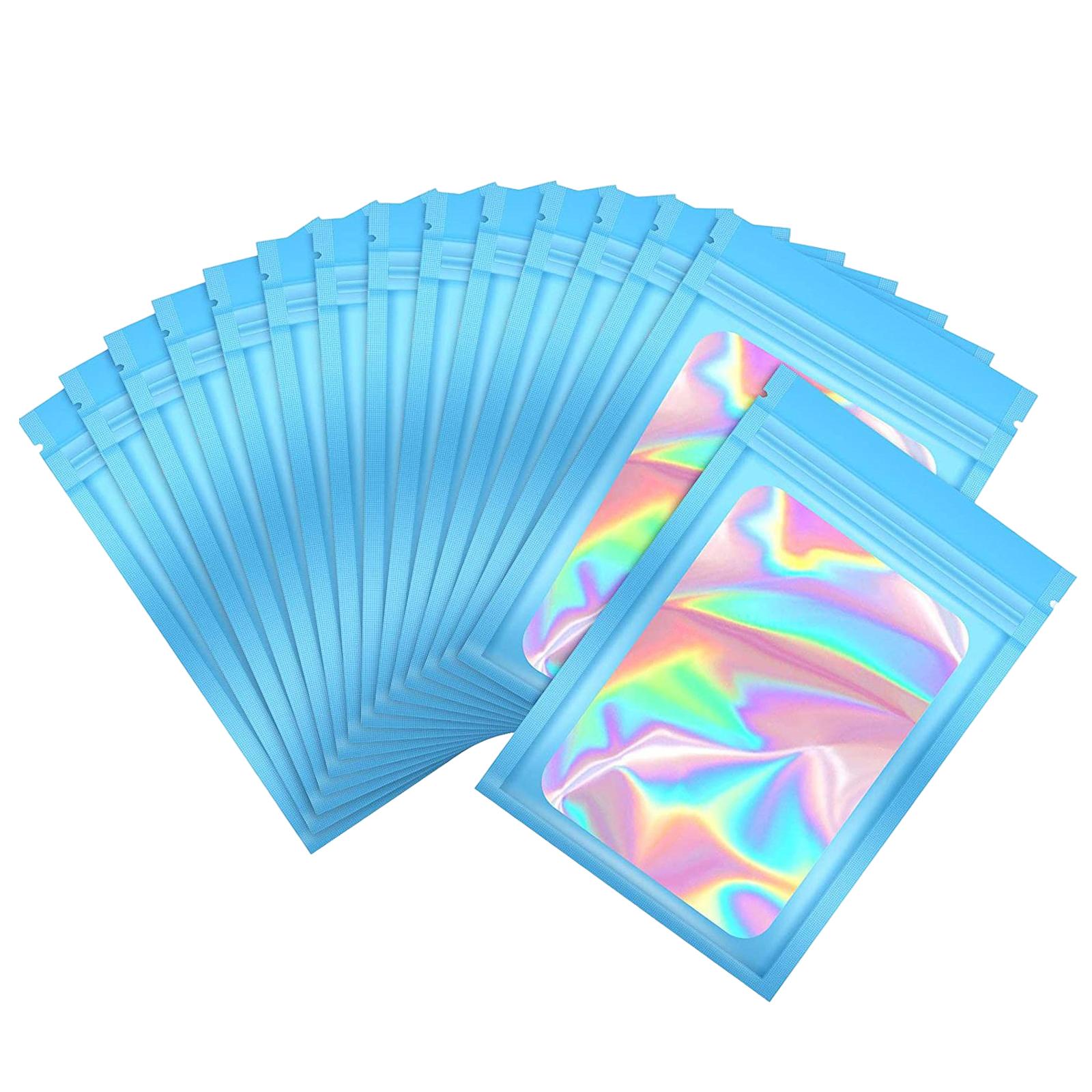 Magideal - 100X Bolsas De Embalaje Holográficas Ventana Transparente Impermeable 6X10 Cm Olor Bolsas A Prueba De Mylar Para Frutas Secas Cosméticos Nueces Organi , Azul