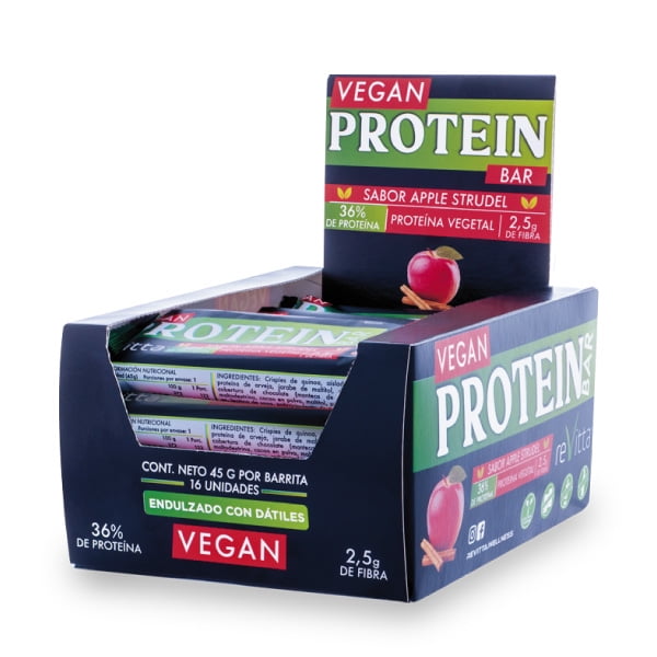 Revitta Wellness - 16 Barritas Proteína Vegetal/veganas Vegan Protein Bar Apple Strudel 45 Grs.