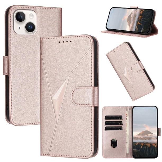Funda Cartera Fibra de Carbono para iPhone 14 Plus con Soporte y Cierre Magnético Rosa