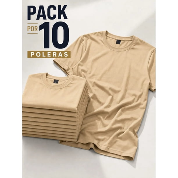 Pack 10 Poleras Basicas 100% Algodon Cuello Redondo 200g Beige Xxl Lisa