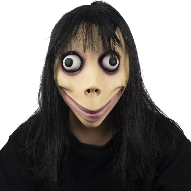 Disfraz de cosplay de látex con máscara de Momo aterradora para Halloween, para niños y adultos