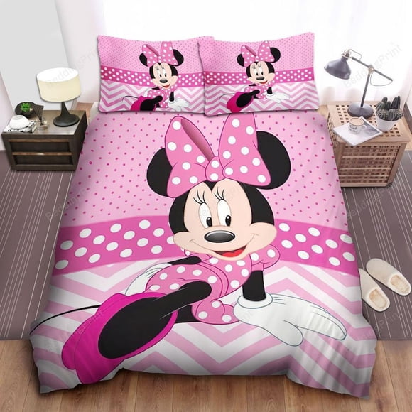 Minnie Mouse Photograph Posing Quilt Duvet Cover Set Bedspread Doona Cover3-Piece Bedding Set