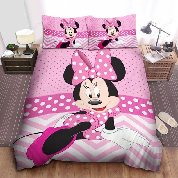 Minnie Mouse Photograph Posing Quilt Duvet Cover Set Bedspread Doona Cover3-Piece Bedding Set