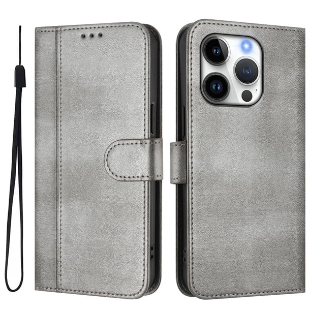 Funda Cartera para iphone 16 Pro Protección 360° con Ranuras para Tarjetas y Soporte Gris