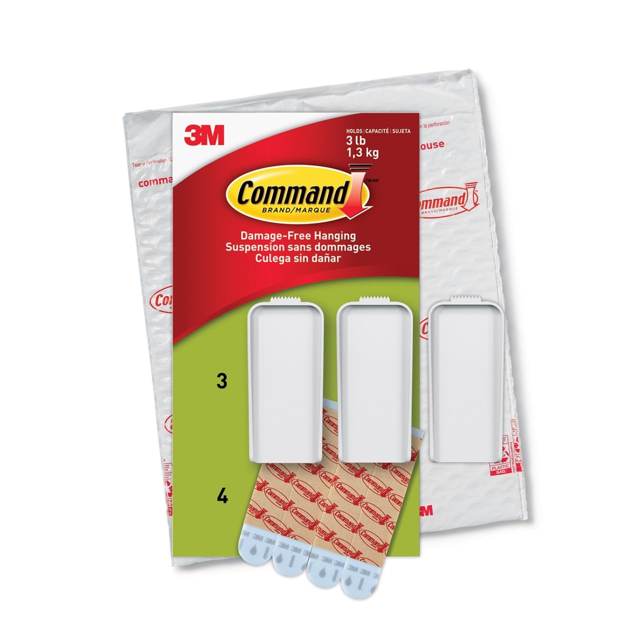 Perchas De Lona Command, Grandes, Para Paredes, 1,4 Kg, 45 X 60 Cm, 3 Perchas