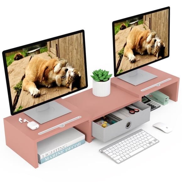Soporte para monitor WESTREE Dual con 3 estantes y cajón, color blanco