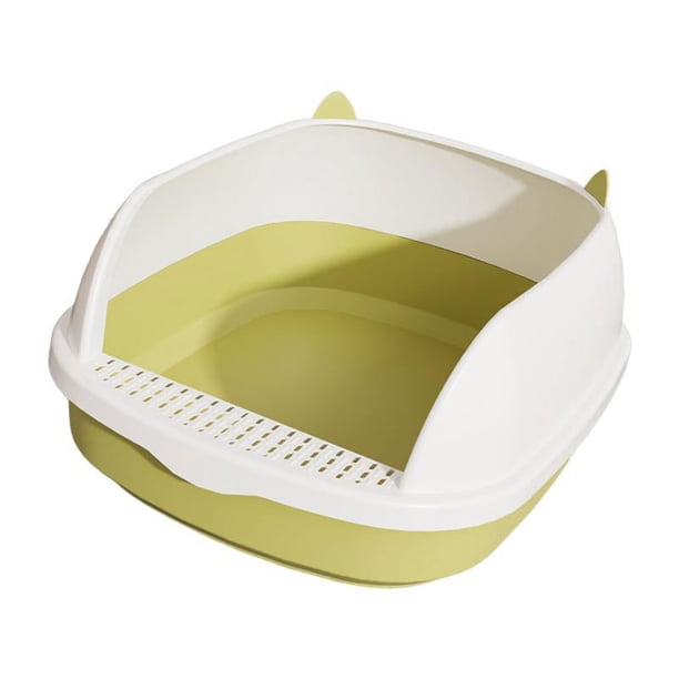 Caja de arena para gatos de cara alta, bandeja de arena para mascotas, orinal para gatos, orinal semiabierto portátil profundo, orinal para mascotas, Color Verde L