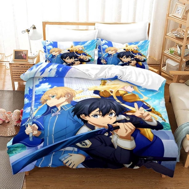 Sword Art Online Anime Quilt Duvet Cover Set Bedroom Decor Children 3-Piece Bedding Set