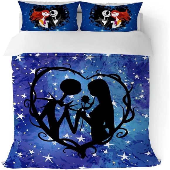 Nightmare Christmas Duvet Cover Quenn Size Set Her Jack His Sally Bedding Set 3 Pieces Soft Microfiber Quilt Cover