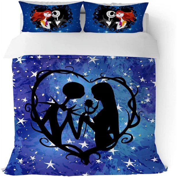 Nightmare Christmas Duvet Cover Quenn Size Set Her Jack His Sally Bedding Set 3 Pieces Soft Microfiber Quilt Cover