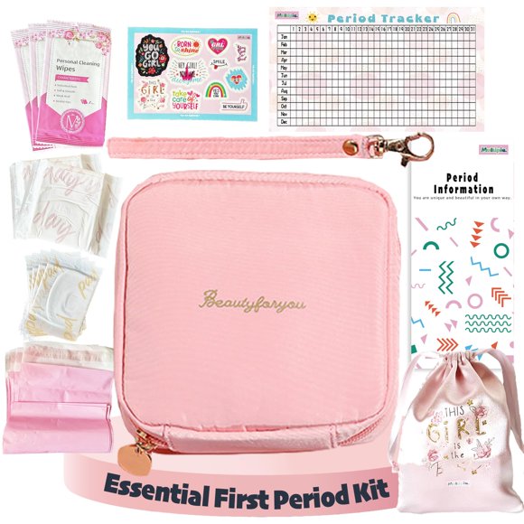 Kit de época MultiPieYo First Period para niñas con bolsa de almacenamiento