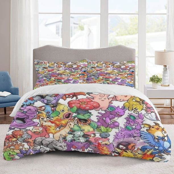 Poke mon Bedding Sets Cartoon Duvet Cover Lightweight 3 Piece Bet Sets for Kids Boys Girls