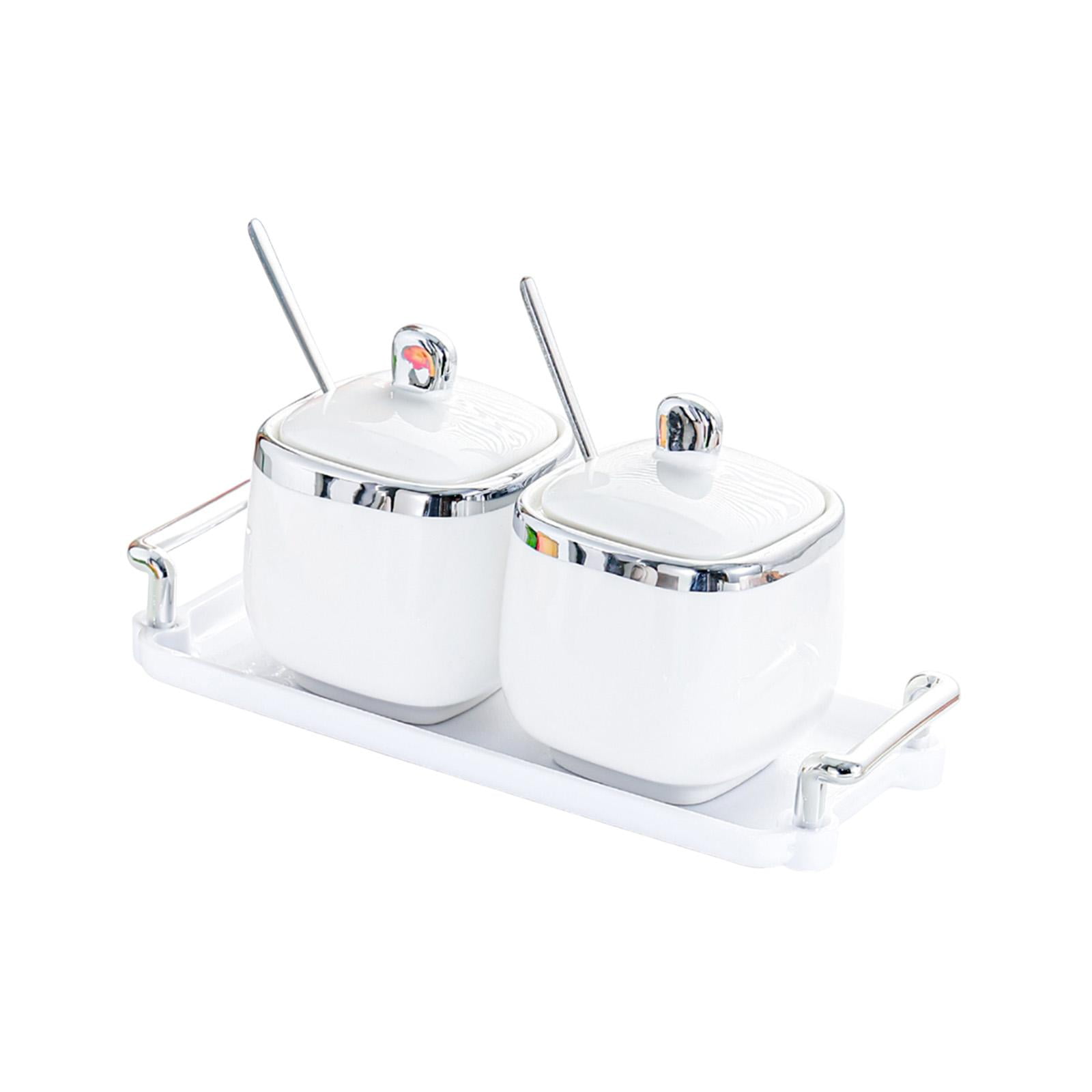 Magideal - Tarro De Para Condimentos, Recipiente Para Azúcar, Contenedor De Almacenamiento De Alimentos, Plato Para Aperitivos, Recipiente Para , 2 Tarros De 2 Tarros De Plata