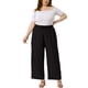 thumbnail image 2 of Pantalones Palazzo de Talla Grande para Mujer de Agnes Orinda con Pliegues, Cintura Alta Elástica con Cordón, Pantalones Casuales de Pierna Ancha con Bolsillos 4X Negro, 2 of 5