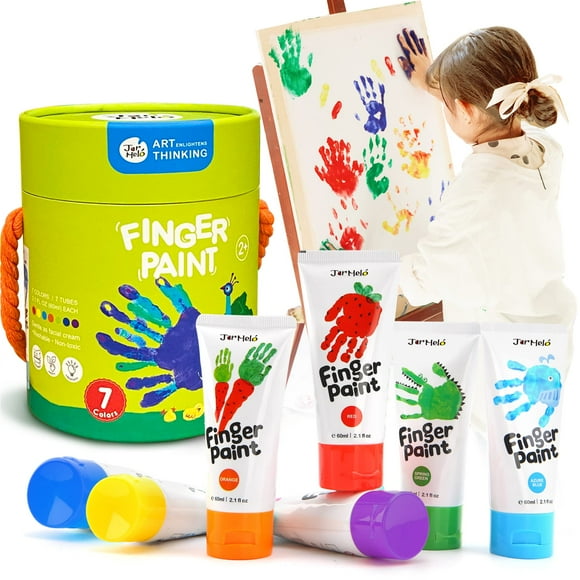 Set de pintura para dedos Jar Melo Safe para niños pequeños, 7 colores, 60 ml