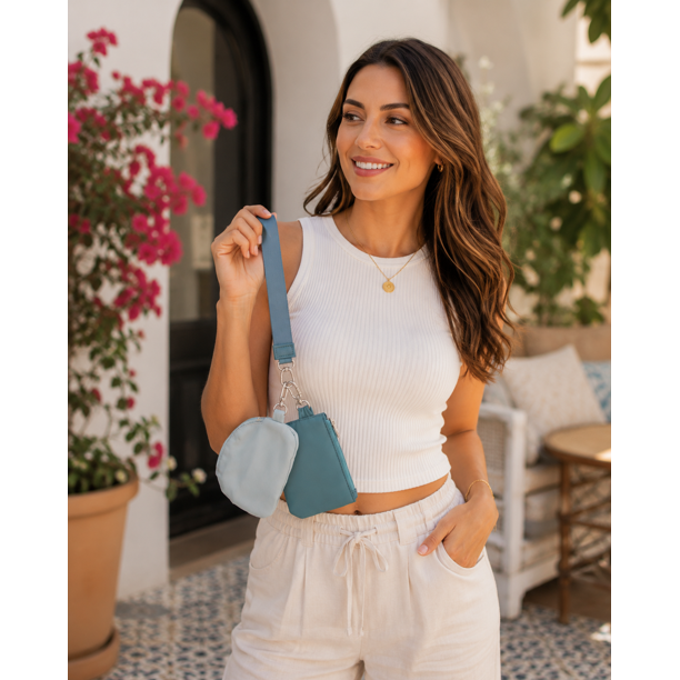 Set Monedero Tarjetero Bicolor con Strap para Mujer