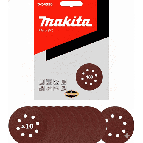 10 Discos Lija Con Velcro 125Mm (5) Grano 180 Makita D-54558