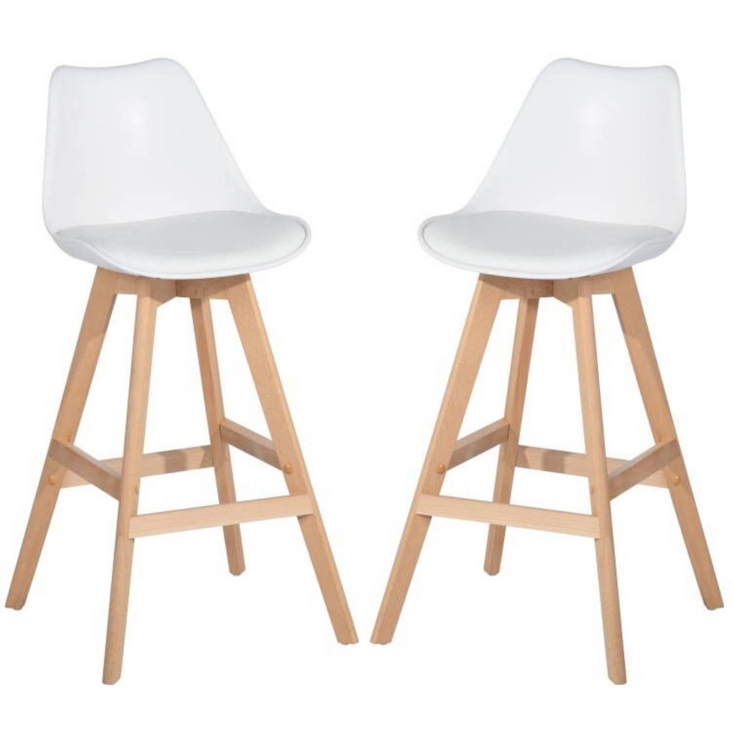 Habita2 Chile - Pack 2 Taburetes O Pisos Terry Base Madera 61 Cm Blanco