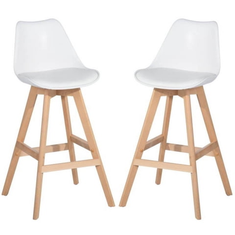 Habita2 Chile - Pack 2 Taburetes O Pisos Terry Base Madera 61 Cm Blanco
