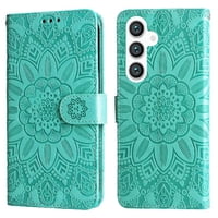 Funda Tipo Cartera Foxdock Para Samsung Galaxy S24 , Diseño Girasol En Relieve, Cuero Pu, Cierre Magnético, Soporte Y Tarjetero