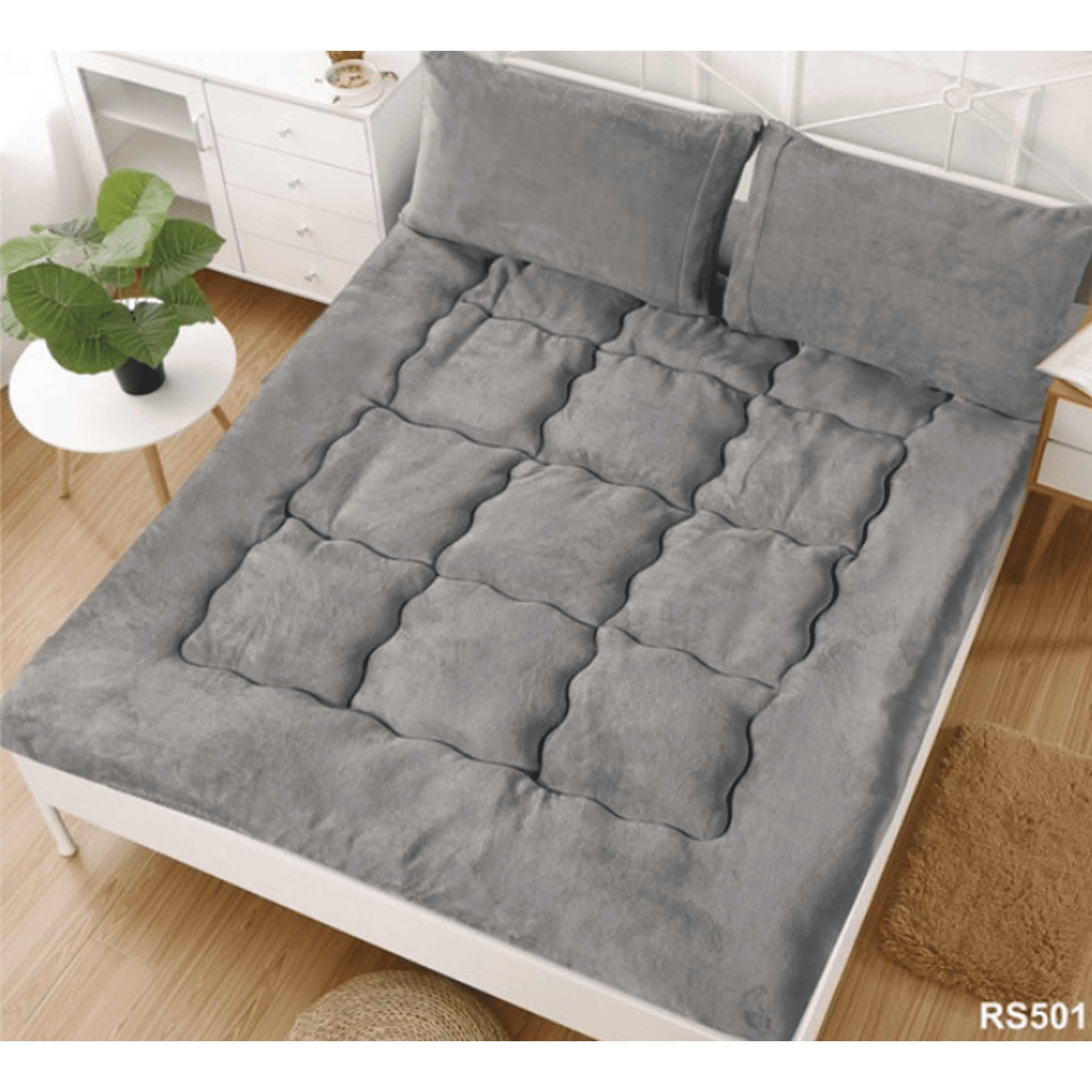 Mundo Shopping - Cubre Colchón Protector Acolchado Para Cama 2 Plazas Gris