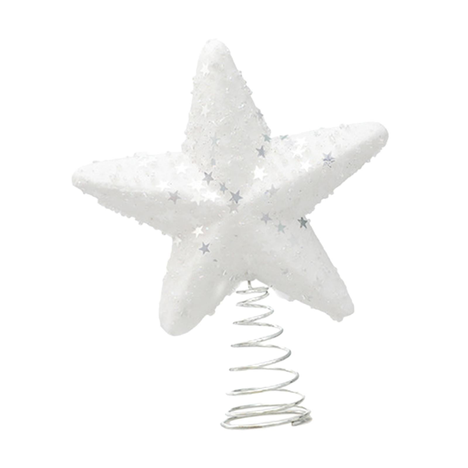 Magideal - Adorno De Estrella Para La Copa Del Árbol De Navidad, Adorno Para La Copa Del Árbol Con Purpurina, Para Porche, Salón De Baile, Decoración Navideña, A Blanco