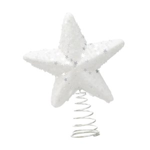 Magideal - Adorno De Estrella Para La Copa Del Árbol De Navidad, Adorno Para La Copa Del Árbol Con Purpurina, Para Porche, Salón De Baile, Decoración Navideña, A Blanco