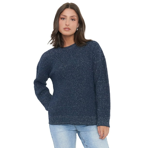 Sweater Mujer Chenille Lurex Azul Marino Corona
