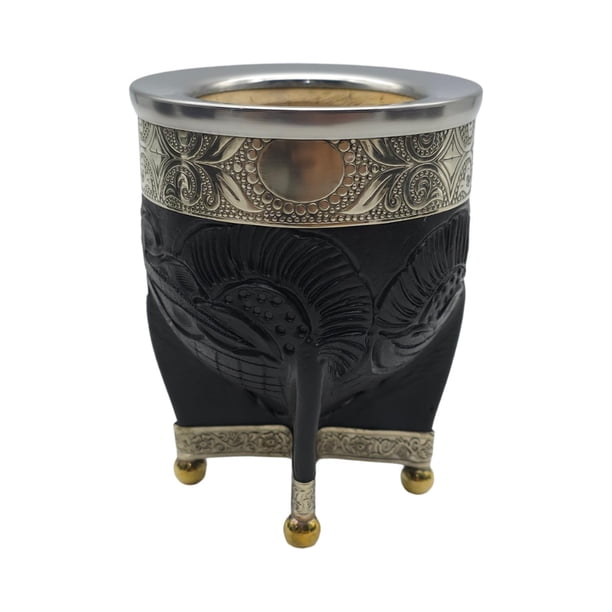 Mate Imperial Negro de Calabaza Cuero Labrado con Alpaca negro Criollo