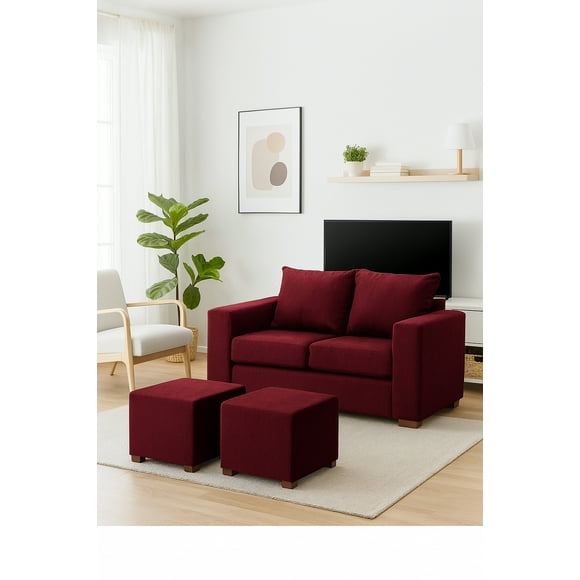 Sofá Cedric 2 cuerpos + 2 Pouf Berry