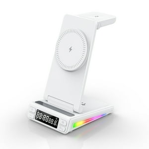 Genérico - Estación De Carga Inalámbrica Teléfono Móvil Reloj Auricular Cargador Con Despertador-Blanco
