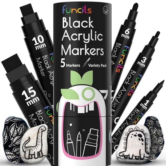 Set de 5 bolígrafos acrílicos negros con punta fina y tamaño gigante Funcils (1-15 mm)