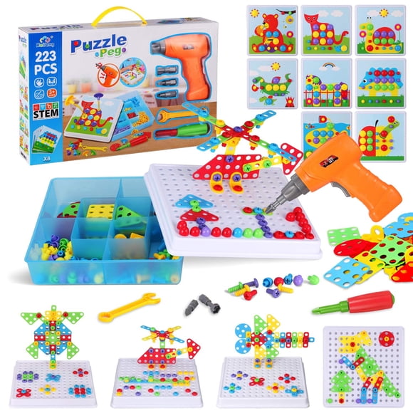 Juego de brocas para mosaicos Haifeng, 223 piezas, con taladro de juguete para niños de 3 a 10 años