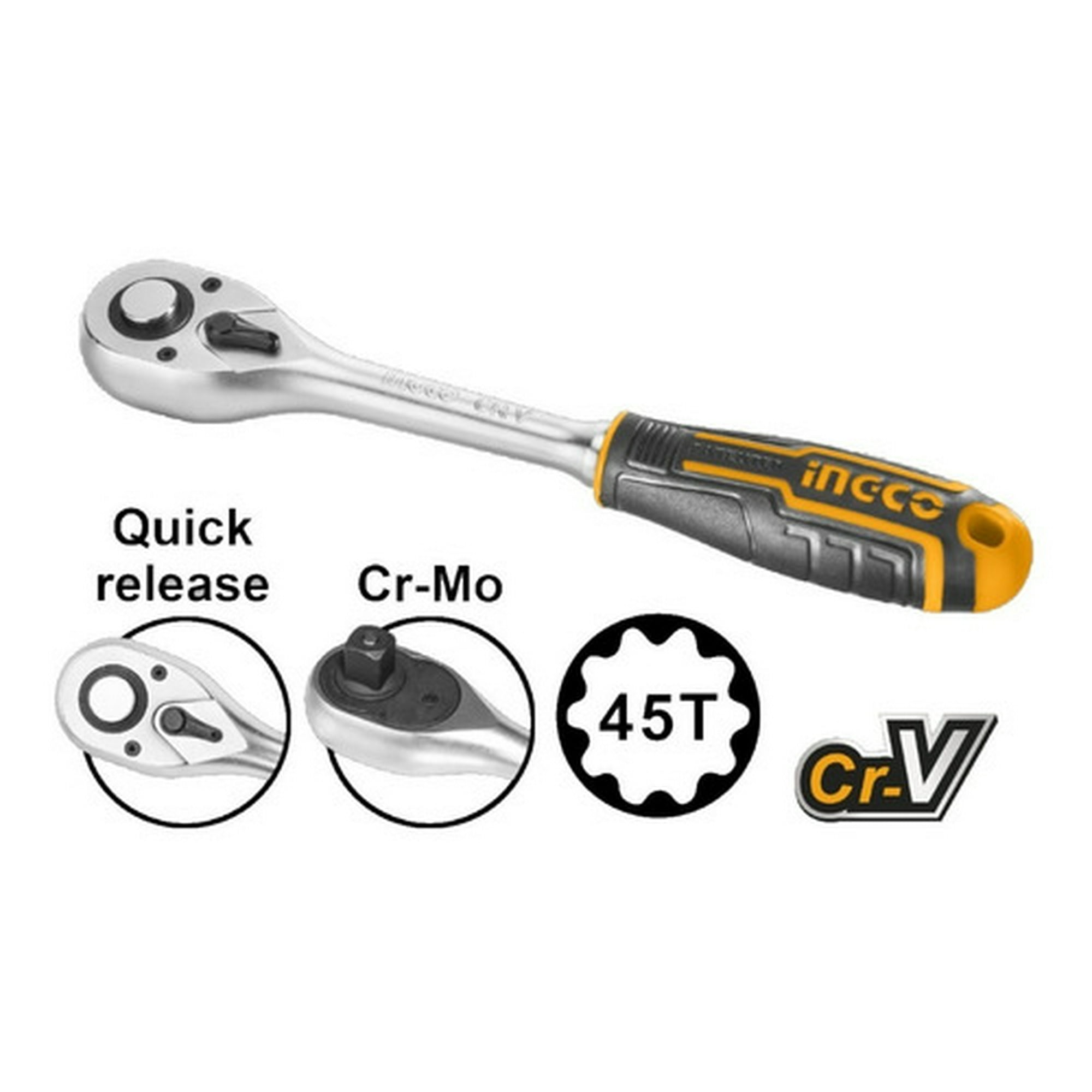 Llave Chicharra Industrial 45t 3/8" Ingco Hrth0838