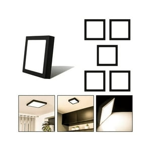 Genérico - 5 Foco Plafon Sobrepuesto Cuadrado 18W Luz Calida B. Negro