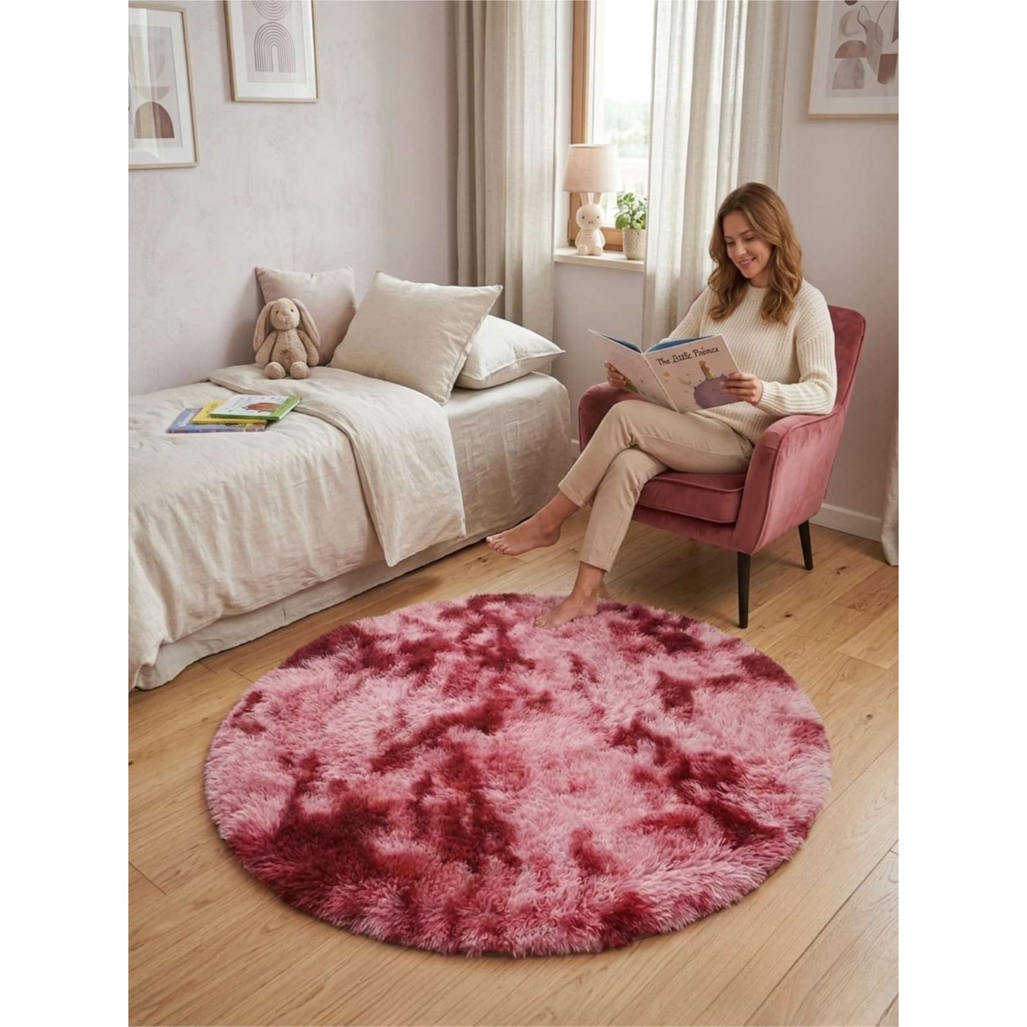 Todo Para El Hogar - Alfombra Redonda Shaggy 120x120 Cm Estilo Nórdico