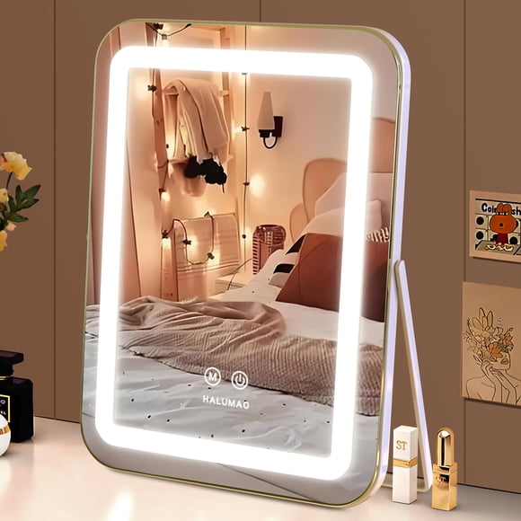 Maquillaje Vanity Mirror Halumao Light Up de 13,8 x 10,6 cm, 3 colores