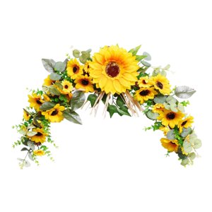 Magideal - Girasoles Artificiales Swag Swag 23 Pulgadas Arco Flores Guirnalda Colgante Guirnalda Para Boda Puerta Delantera Pared Telón De Fondo Chimenea