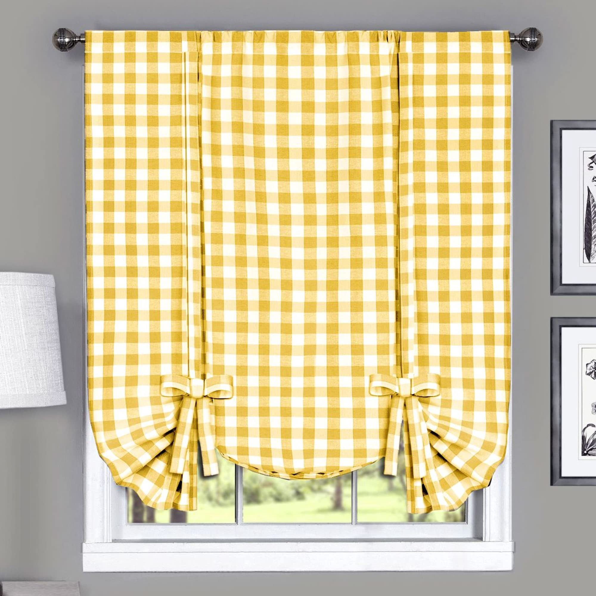 Cortina De Ventana Achim Buffalo Check Tieup, 107 X 160 Cm, Color Amarillo A Cuadros